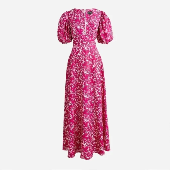 J. Crew Collection Puff Sleeve V Neck Maxi Dress Drapey Floral Pink Sz 8 Easter - Picture 1 of 15